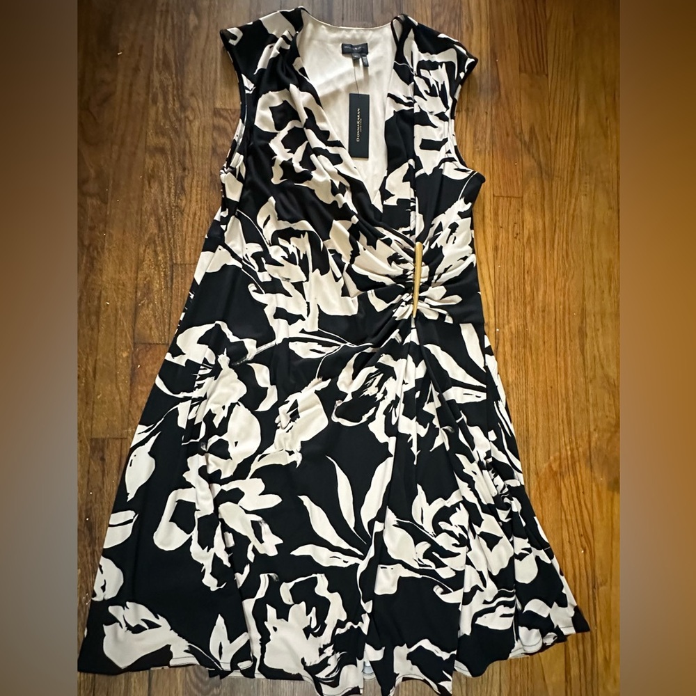Donna Karan Black and White Floral Midi Dress